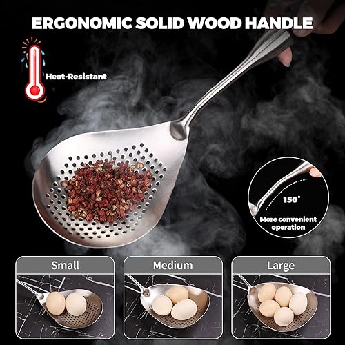 Miniatura 2 de Skimmer - Cuchara ranurada, cuchara de acero inoxidable 304 para cocinar y freír, colador de pastacuchara para freír para cocina y colador