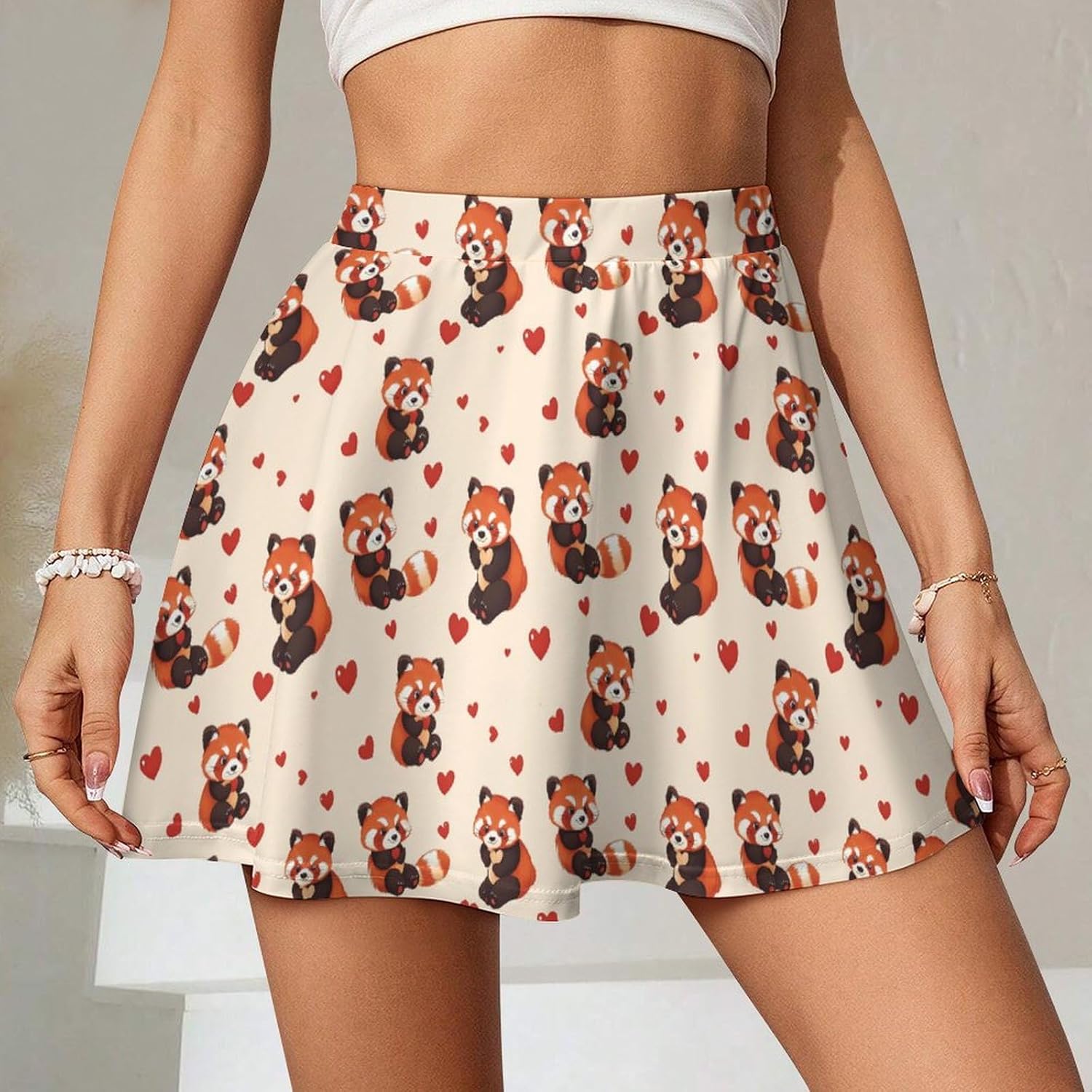Cute Red Panda Women Tennis Skirt Print Golf Skirts Mini Casual Workout Skorts