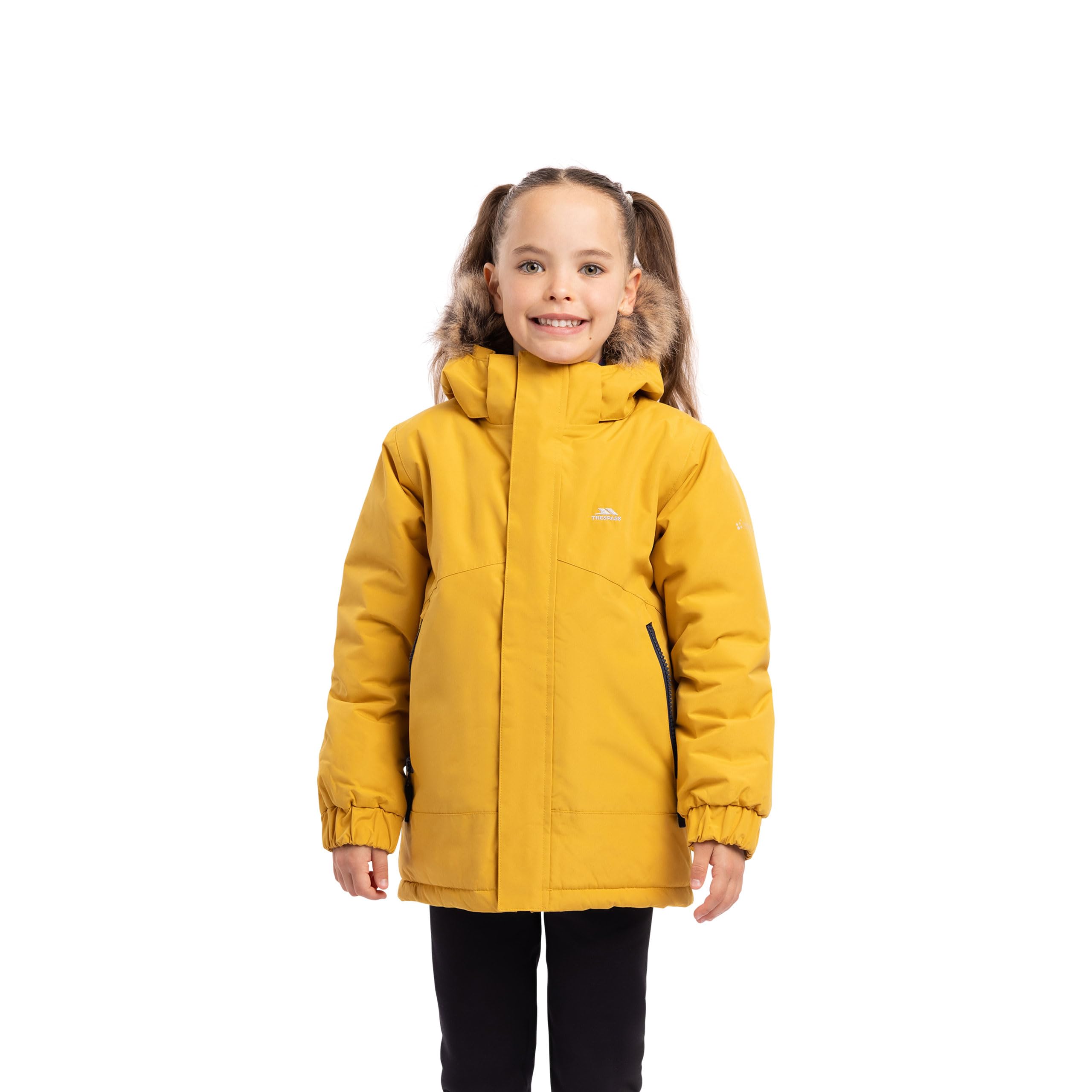 Trespass Wyald Kinderjacke, wasserdicht gepolstert, abnehmbare Kapuze, abnehmbares Fell, versiegelte Nähte, 2 Reißverschlusstaschen