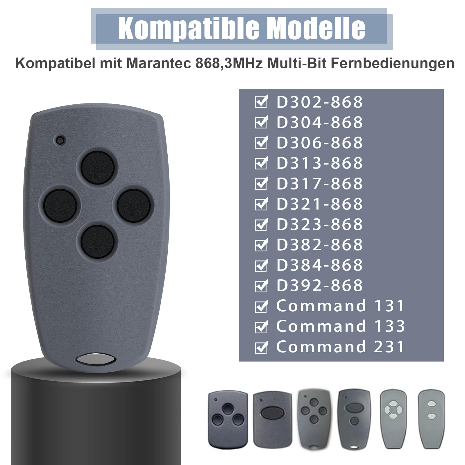 pepape 2 Stück Garagentor Handsender für Marantec D304-868, D302-868, D384-868, D321-868, D323-868, Kompatibel mit Marantec Digital 868.3MHz Fernbedienung