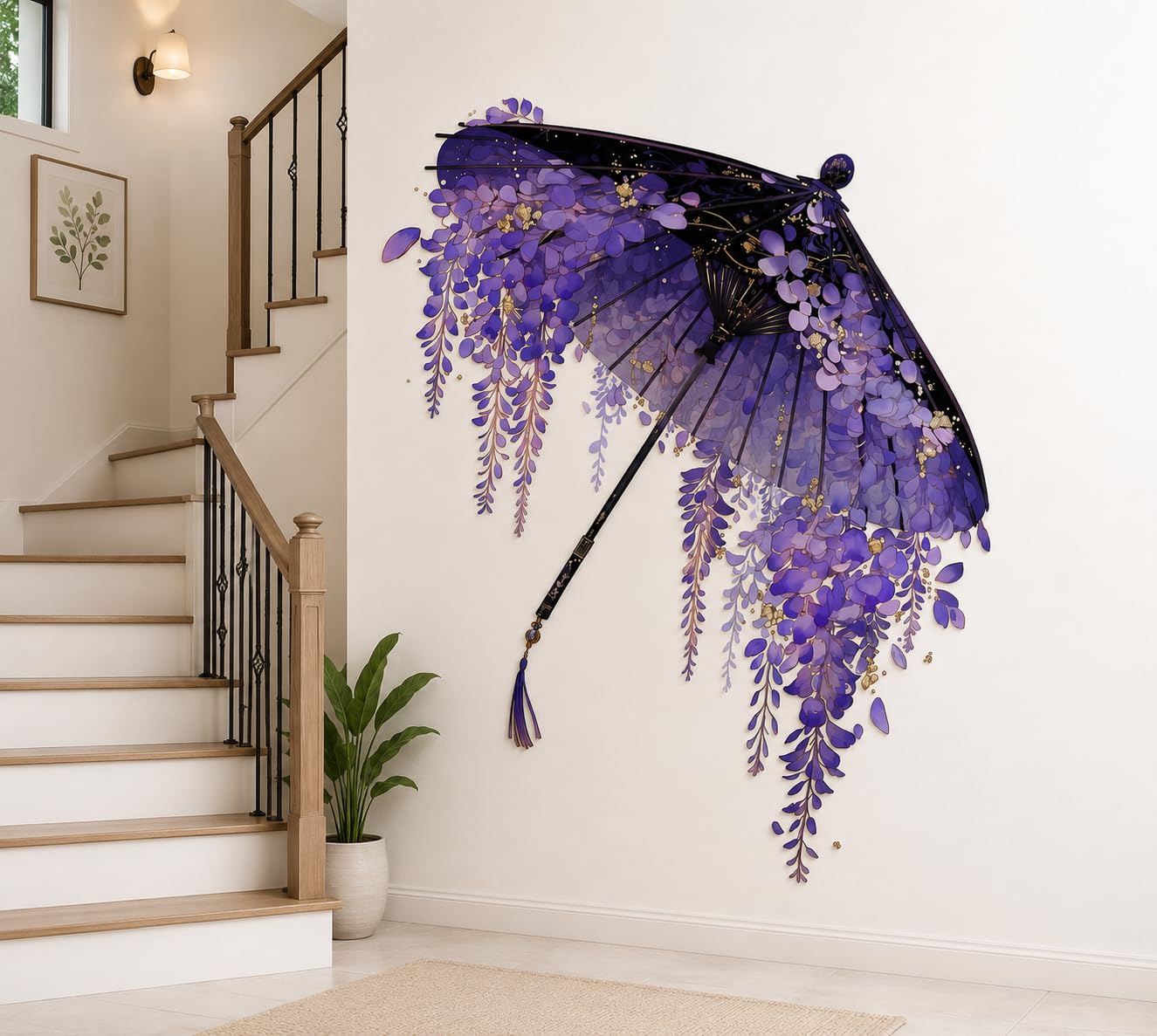 Purple Wisteria Floral Umbrella Wall Sticker, Japanese Style Decorative Decal, 60.96 x 45.72 cm-image-27