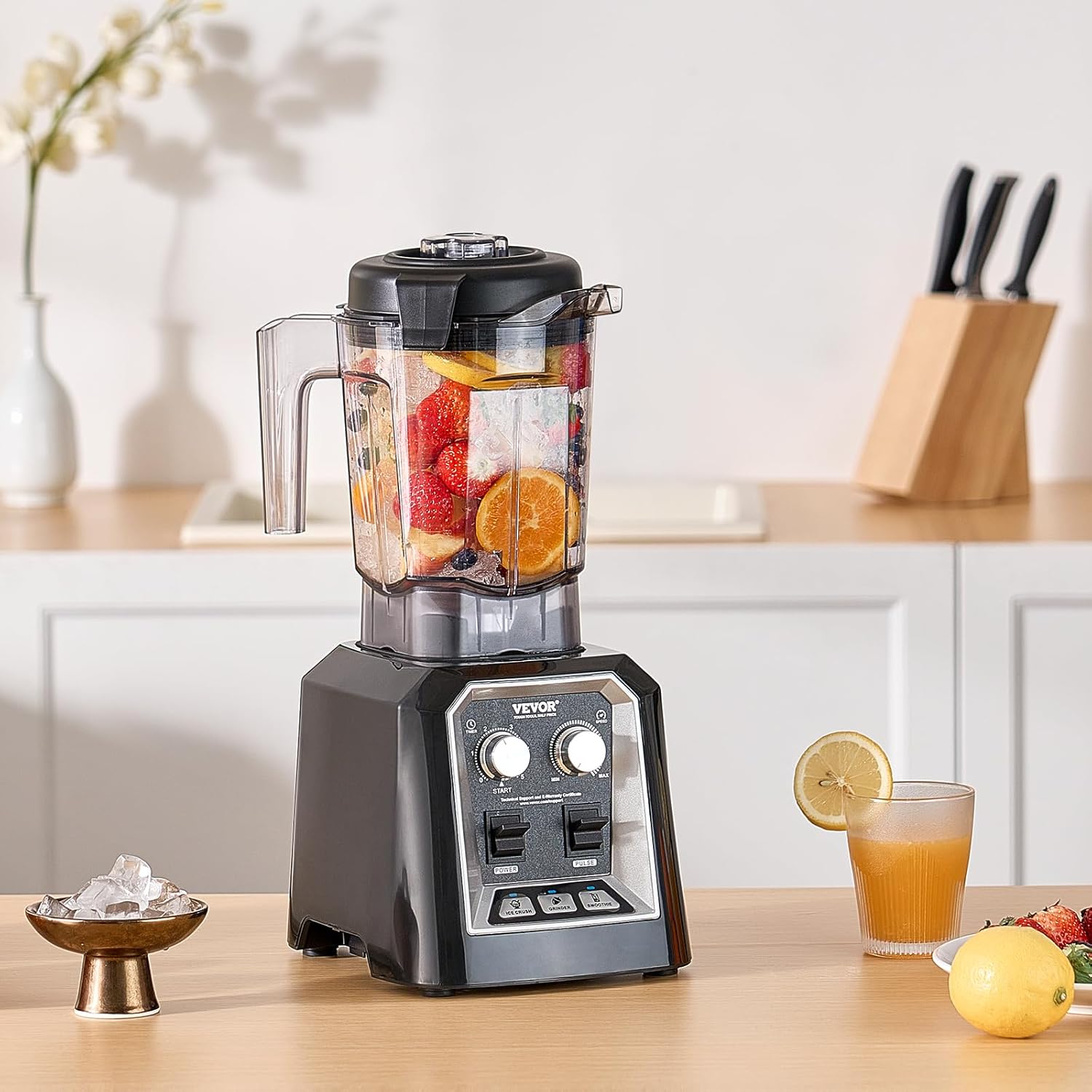 VEVOR Blender for Smoothies, 68 oz 1400W, Professional Blender with Powerful Motor, Multi-Functional Food Processing Blenders with Grinder Container for Smoothie/Milkshake/Juice, Fits for Kitchen