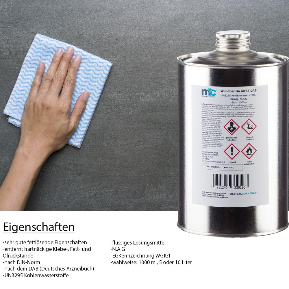 Medicalcorner24 Wundbenzin 40/65 Lösungsmittel Reinigungsmittel Leichtbenzin 5 x 1 Liter