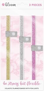 bloom daily planners Elastic Planner Bands with Pen Holder Loop - Set of 3 Stretchy Closure Bands/Bookmarks for Planners, Journals, Notebooks & More - Gold, Pink, Silver