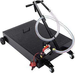 Oil Drain Pan Low Profile,15Gal Electric Low Profile Oil Drain Pan with Electric Pump Portable Metal Oil Change Pan Cart w/T Foldable Hand,8.2 Ft Hose for Truck Cars SUV (Electric Pump, 15 Gal)