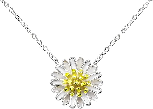 Collar con colgante en forma de flor de San Magnolia de plata de ley 925, circonita chapada en oro blanco, joyería de moda de 16 pulgadas + 2