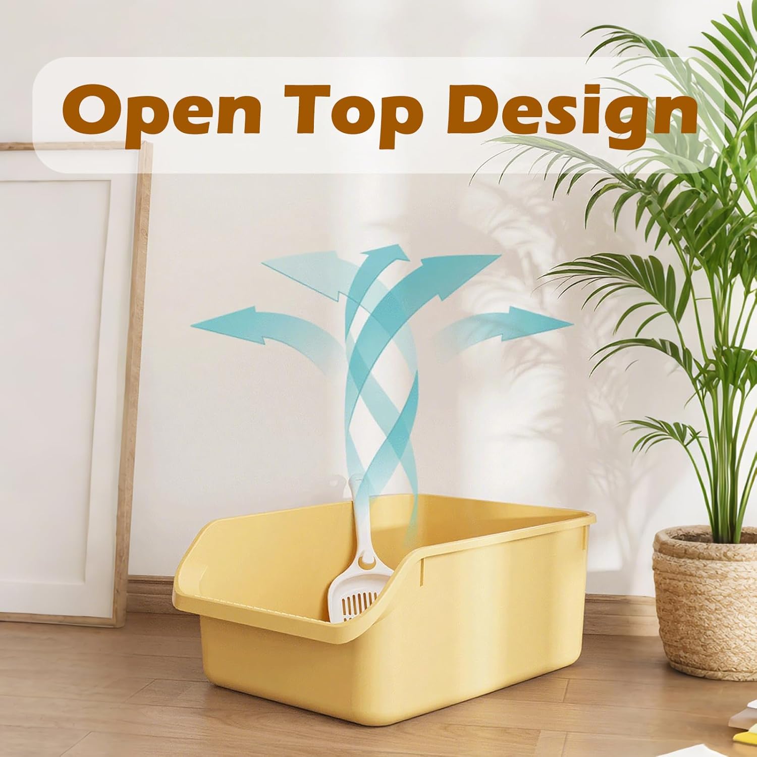 Large Cat Litter Box with High Sides,Cat Boxes for Indoor Cats,Cat Litter Pan for Kitty,Litter Box with Low Entry,Anti-Splashing,Easy to Clean (Yellow)