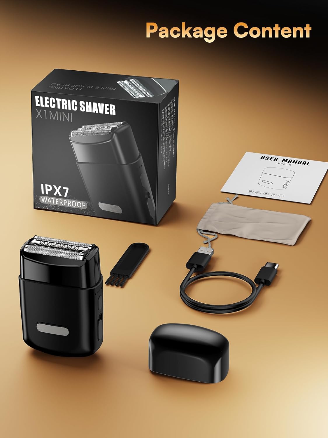 Electric Foil Shavers for Men: Mini Electric Razor with 3 Floating Blades, IPX7 Waterproof & USB-C Fast Charge Cordless Foil Shaver for Men with Travel Lock, Grooming Gift for Home & Travel
