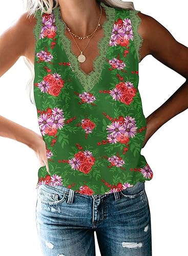 Miniatura 7 de VIISHOW - Camiseta sin mangas sexy con cuello en V y bordes de encaje para mujer camisola de vestir camisas de gasa sin mangas casuales y holgadas