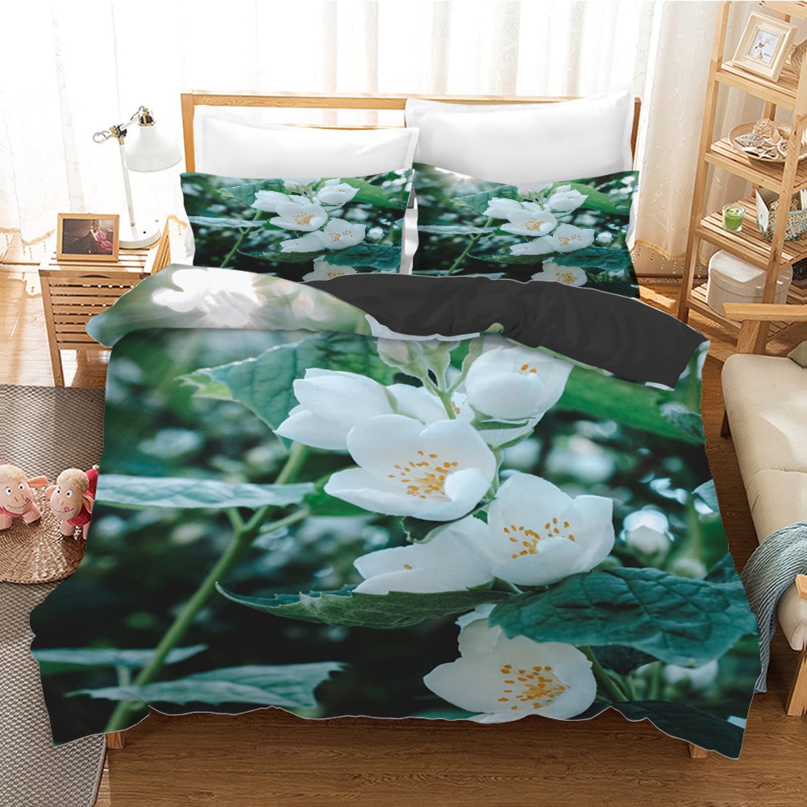 Housse de couette 90x190 enfant orchidée blanche parure de lit microfibre fille garçon ado 110g
