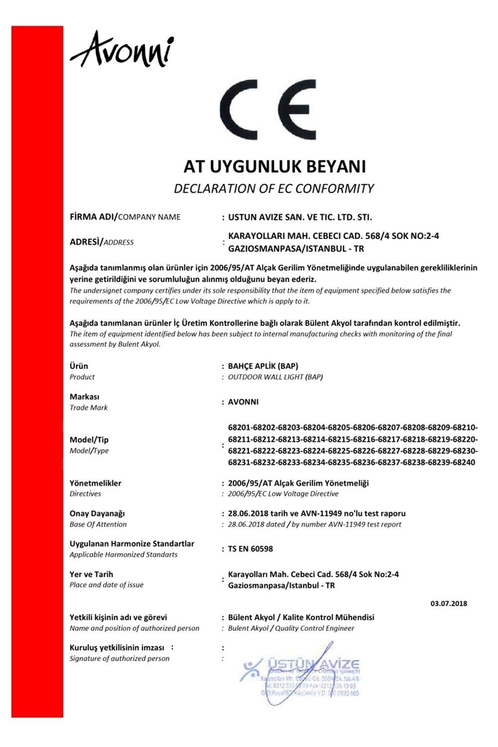 Avonni 68211 Bahçe Aplik, 60 w, Kahverengi