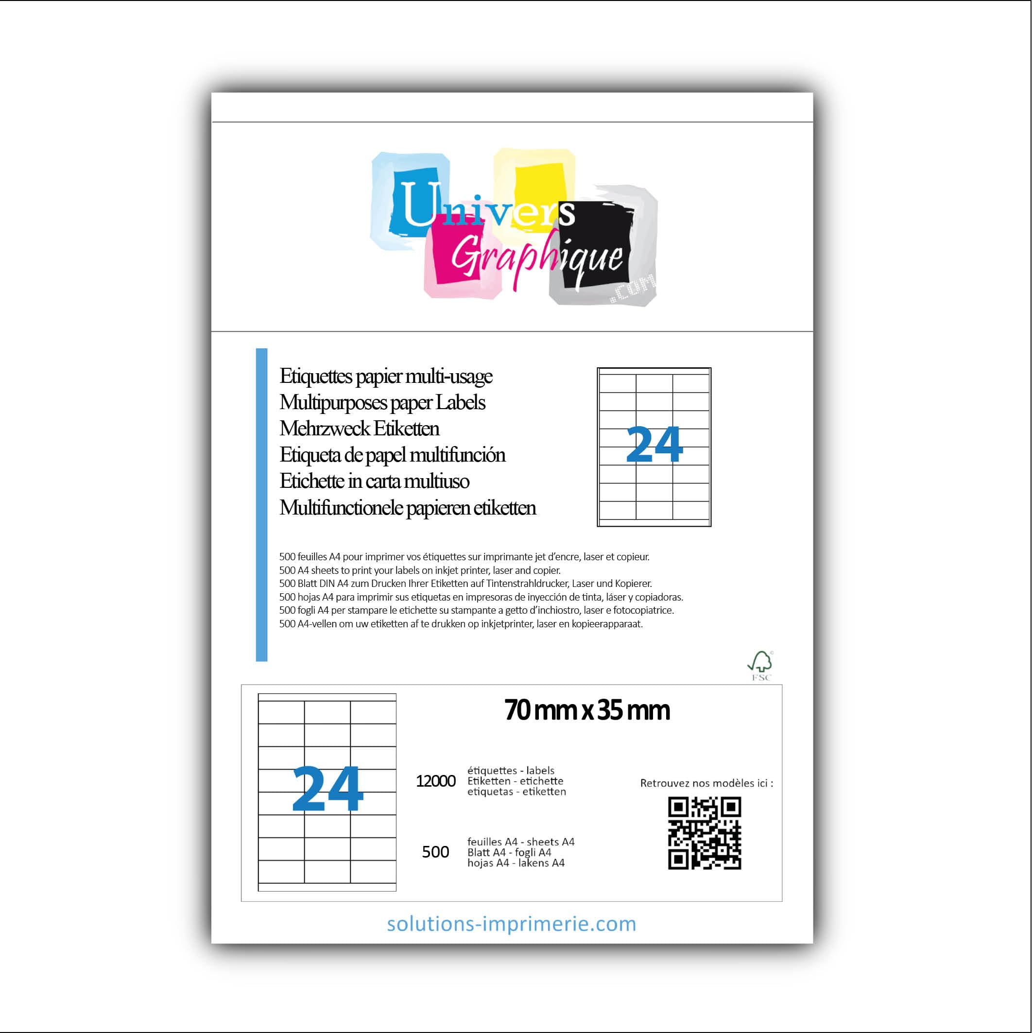 12.000 etiquettes 70 x 35 mm - 500 feuilles A4-24 étiquettes autocollante par par planche A4 pour imprimante jet d'encre et laser