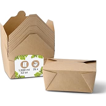BIOZOYG Take Away Box Food Pack of 300 1200 ml Kraft Cardboard Brown - Lunch Box Foldable Lid PE Coated - Snack Box Disposable Bowls Cardboard Bowls Noodle Box Food Box for Food Ramen Noodles To Go
