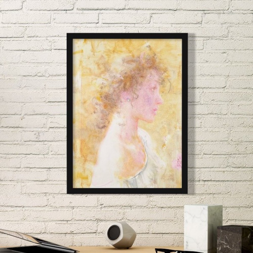 Peinture à l'huile cadre photo rond en bois rose noir