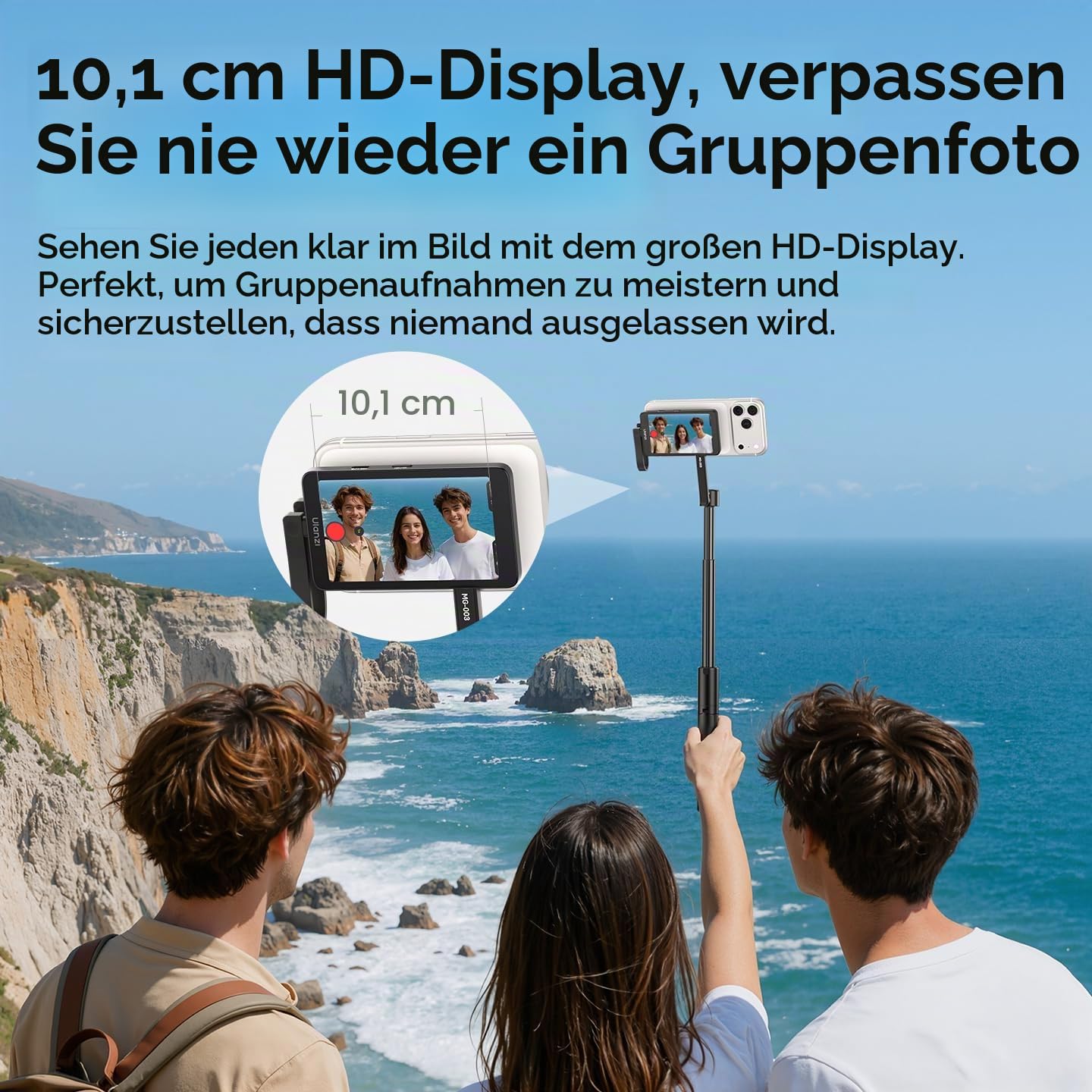 ULANZI VM1 Magnetischer Handy Selfie Monitor 3,97" IPS, 4K 60FPS Vlog Bildschirm, Magsafe Plug & Play, 3-Helligkeitsstufen, USB-C 60W für iPhone 17-15 Android Rückkamera, Live Streaming TikTok YouTube