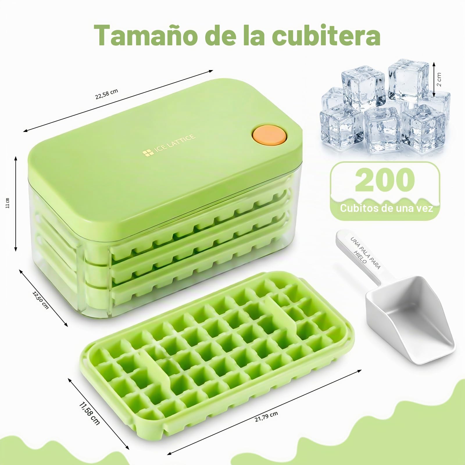Cubiteras para Hielo con Tapa, Cubitera para Hacer Hielo y Hielos Reutilizabl,Hace hasta 200 cubitos,Perfecta para whisky, cócteles, café y todas las Bebidas.(Verde)