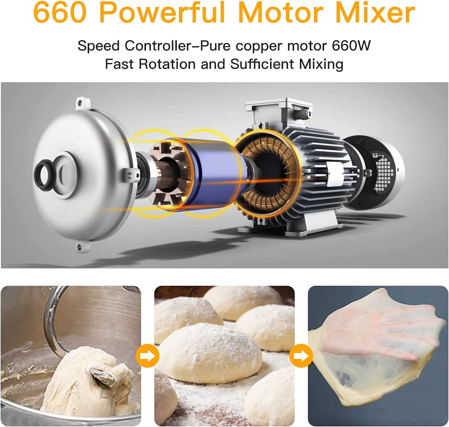 Adoolla Stand Mixer, 7.5 Qt Electric Food Mixer, 10 Speeds Tilt-Head Portable Kitchen Mixer Daily Use with Dough Hook, Whisk, Flat Beater, Splash Guard Attachments for Baking Bread, Kneading, 300W