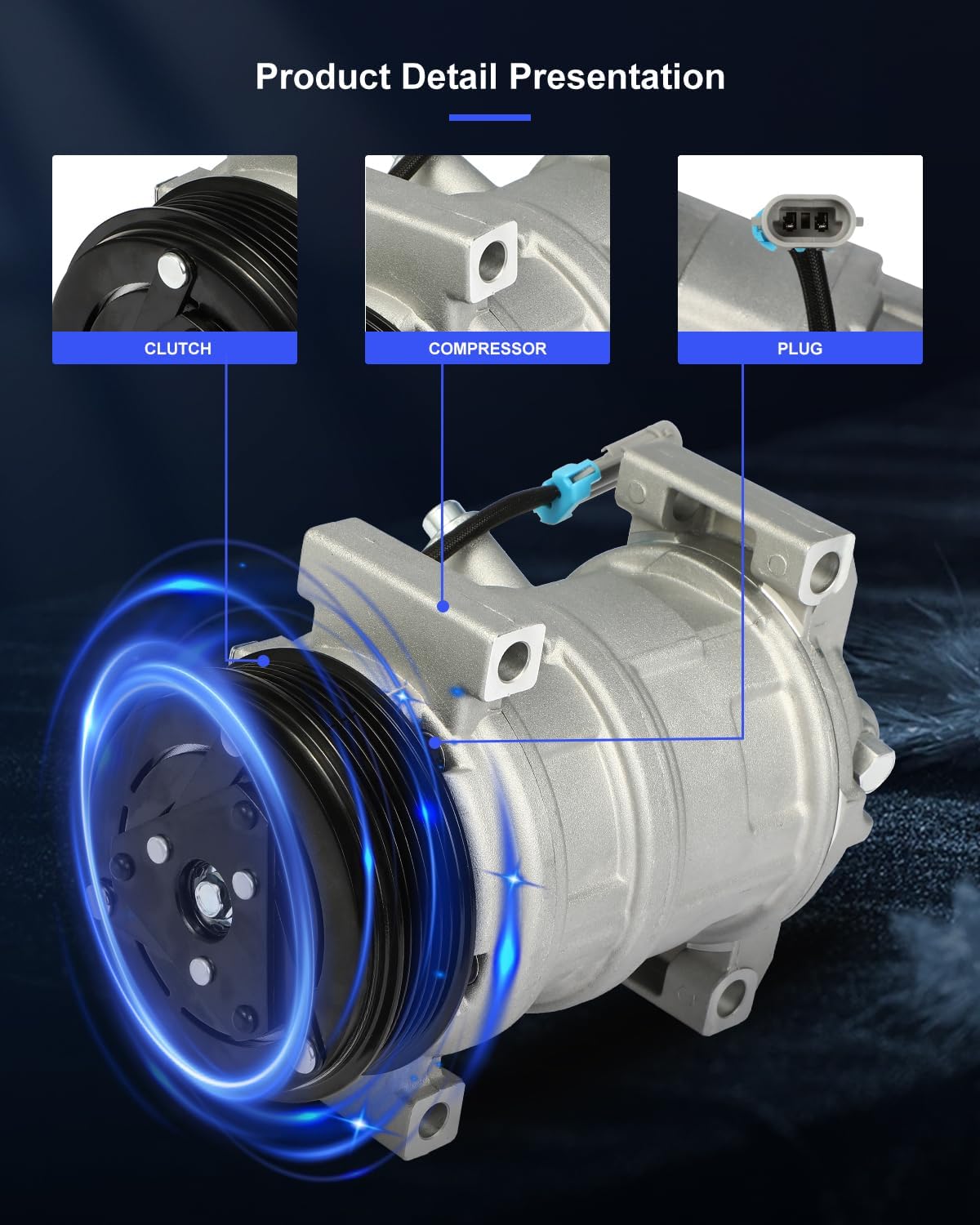 ECCPP AC Compressor Fast Cooling 2003-2009 Fit for Chevrolet Express 1500 2500 3500 4.3L Air Conditioning Compressor 6 Grooves 10S20F