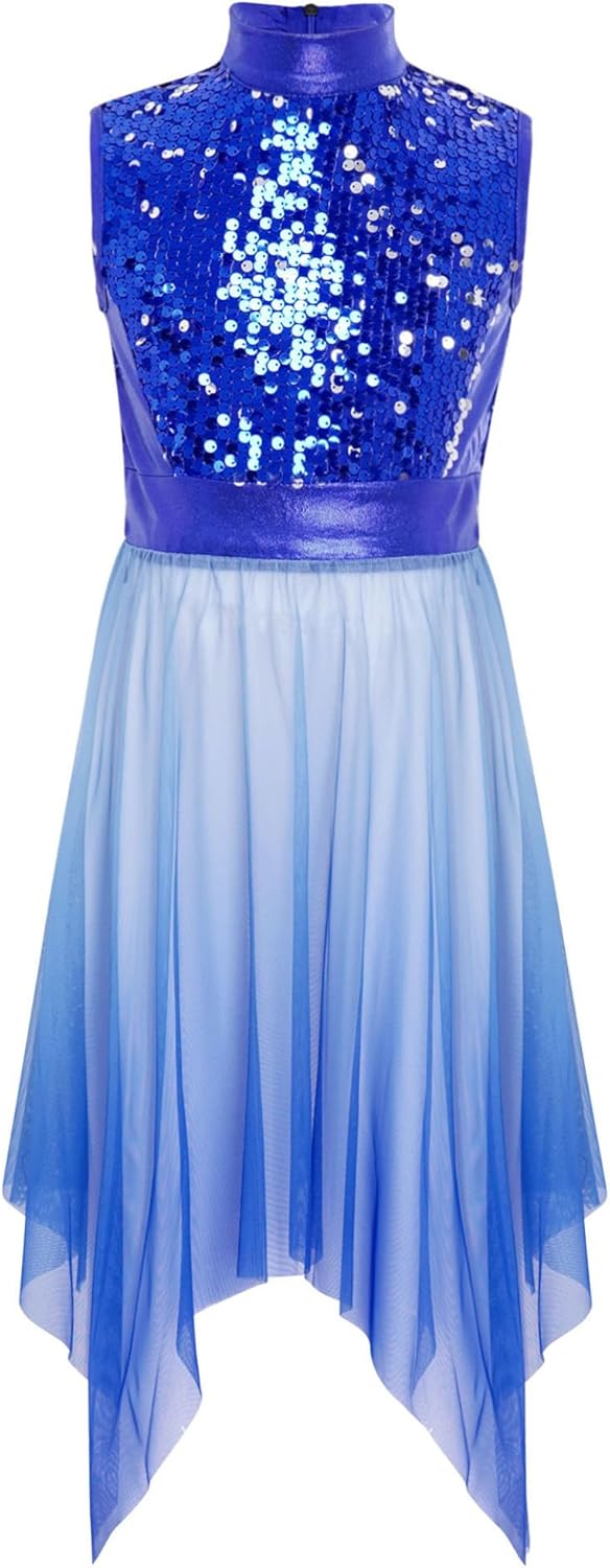 Girls Sequin Liturgical Praise Dance Tunic Asymmetrical Worship Overlay Dress Lyrical Contemporary Dancewear