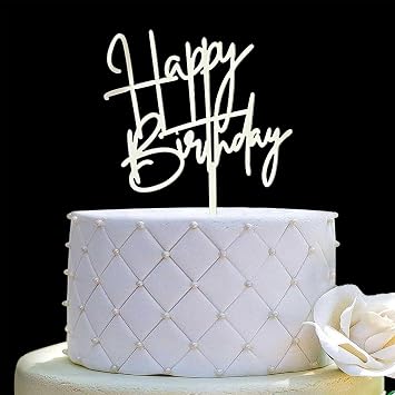 JIEEIN Happy Birthday Cake Topper - Birthday Party Decoration, Mirror Silver Acrylic