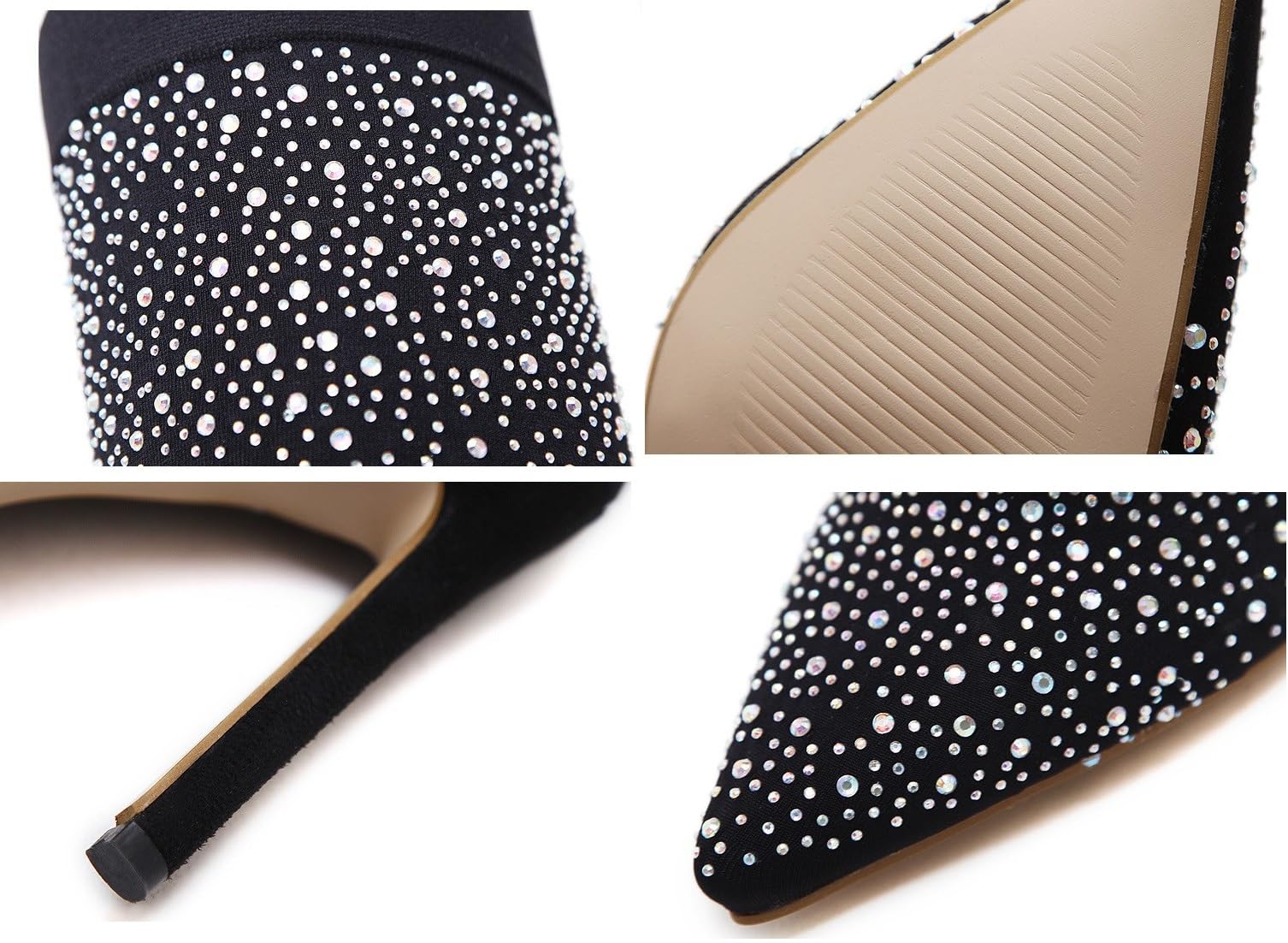 Stivali sopra il ginocchio da donna con strass, sexy, elasticizzati, con tacchi alti, punta a punta, materiale elastico