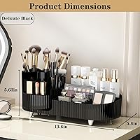 Vista 5 de Rotating Makeup Organizer for Vanity with Brush Holder, Cosmetic Makeup Storage Organizer, Large Spinning Makeup Skincare Organizer, Countertop Black