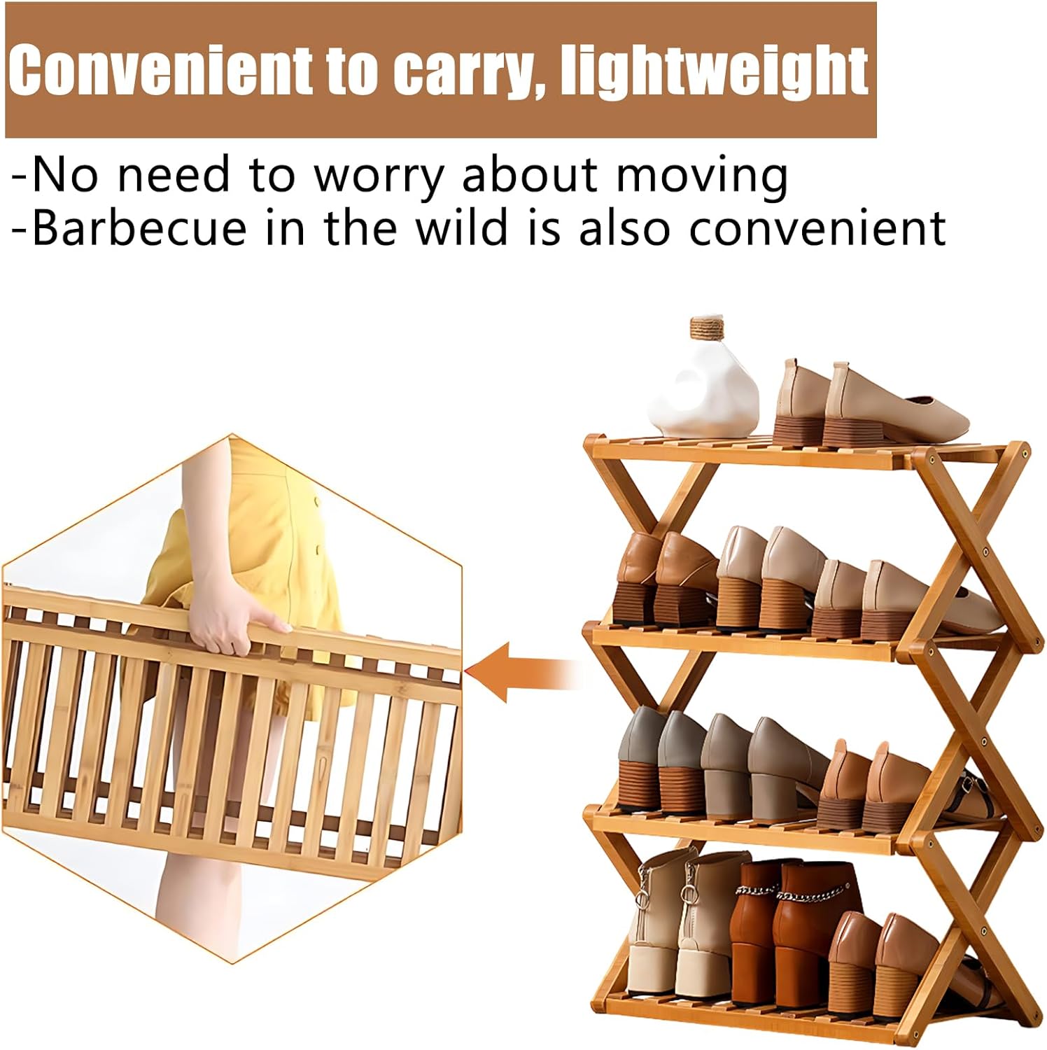 Jessie Bamboo Shoe Rack,Free Standing Shoe Rack for Closet,Portable Folding Shoe Storage Rack, Space Saving,Shoe Shelf for Bedroom Entryway Hallway Closet Living Room (Primary-5 Tier)