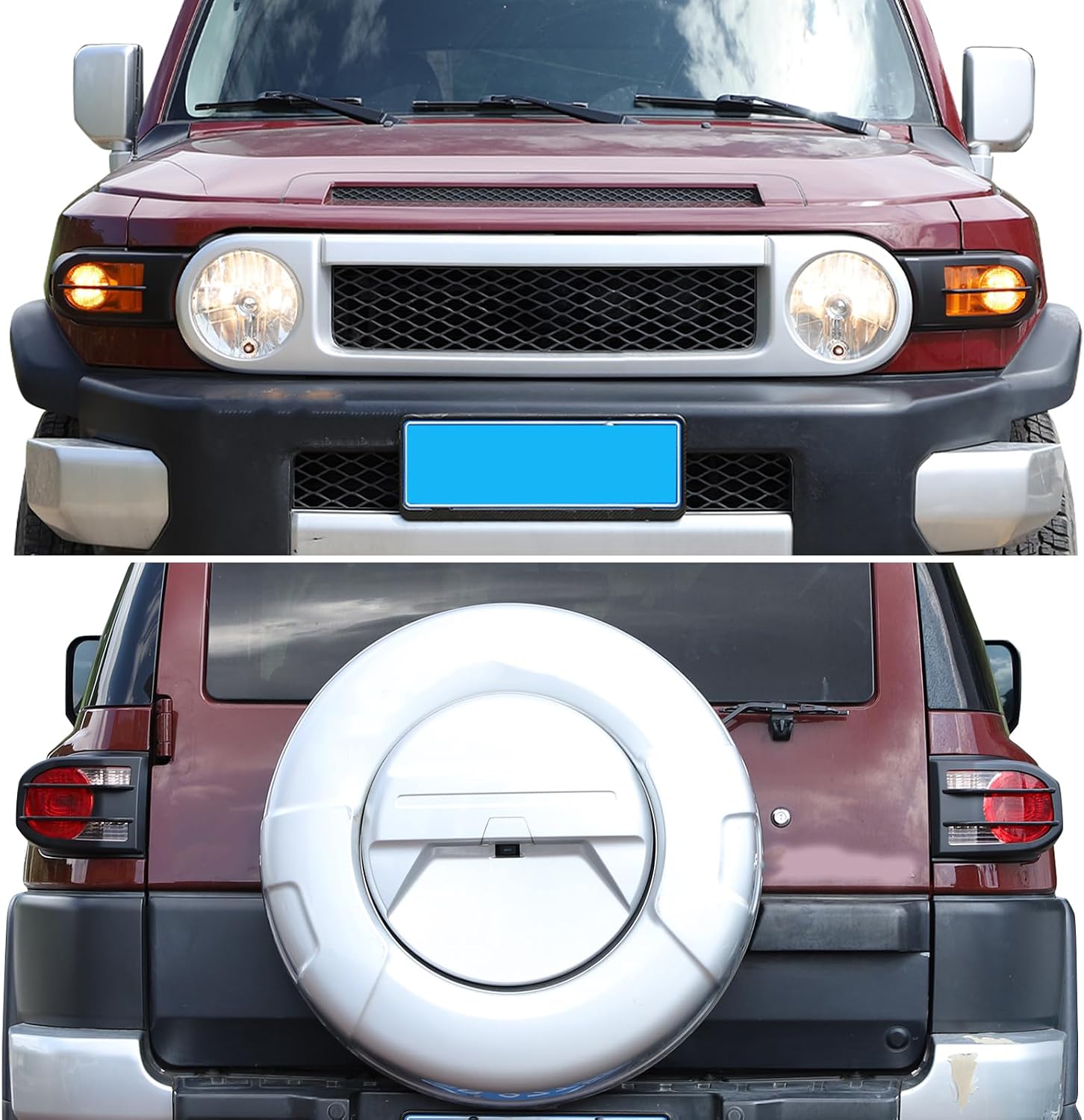 Front Fog Light & Tail Lights Cover Trim Compatible with Toyot@ FJ Cruiser 2007-2024，ABS Car Front Fog Light Lamp Cover，Tail Light Lamp Protection Cover (Matt black, Front and rear fog lamps)