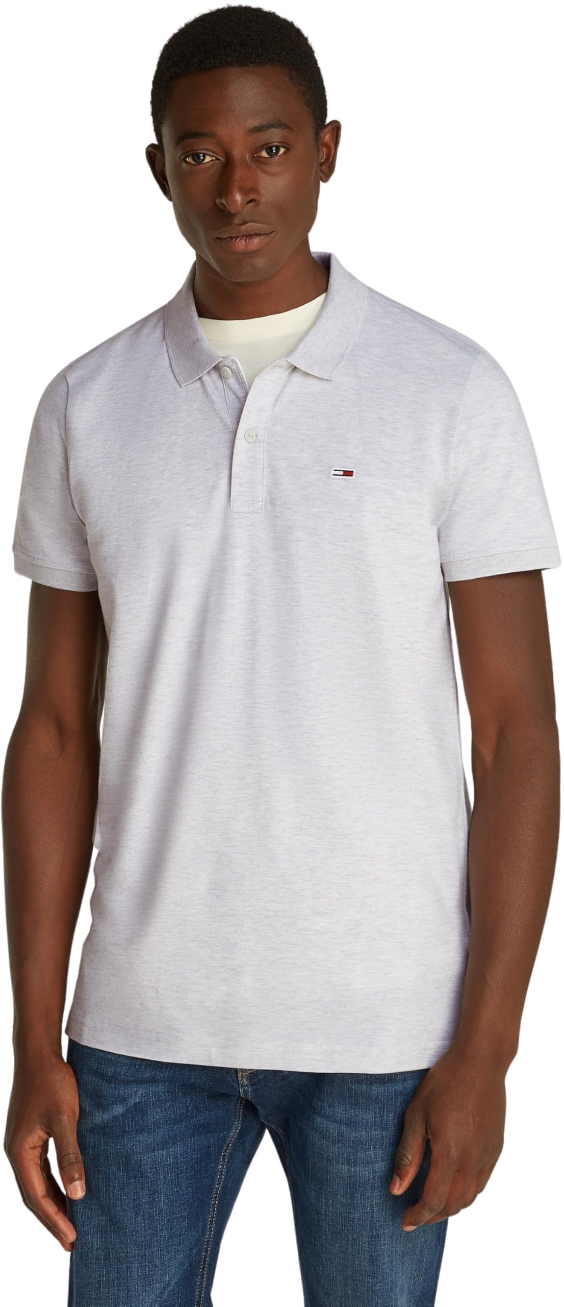 Tommy Jeans Herren Poloshirt Kurzarm Slim Fit, Grau (Silver Grey Htr), M