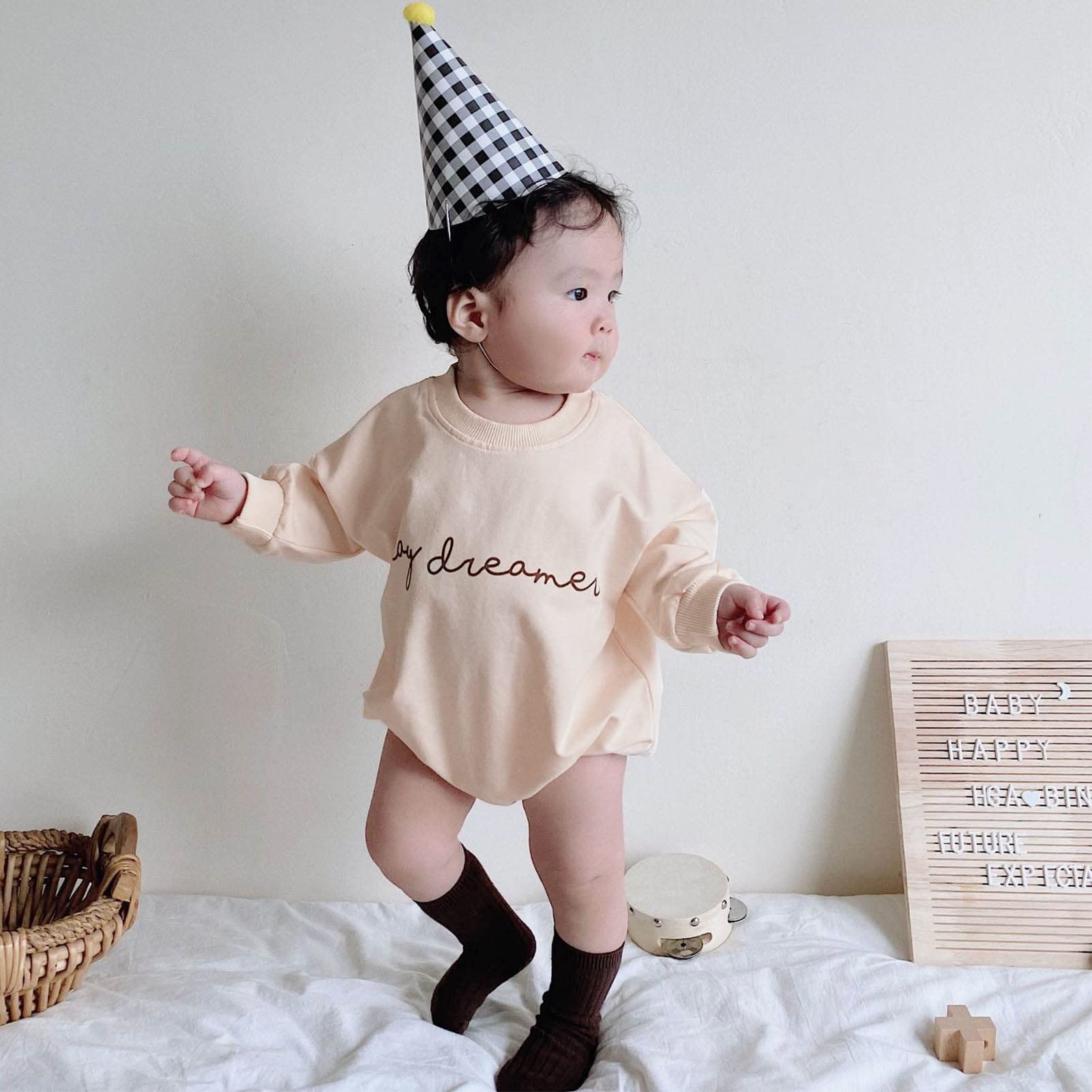 Baby Girl Boy Crewneck Sweatshirt Romper, Long Sleeve Rainbow Pullover Sweater Top Warm Fall Winter Clothes