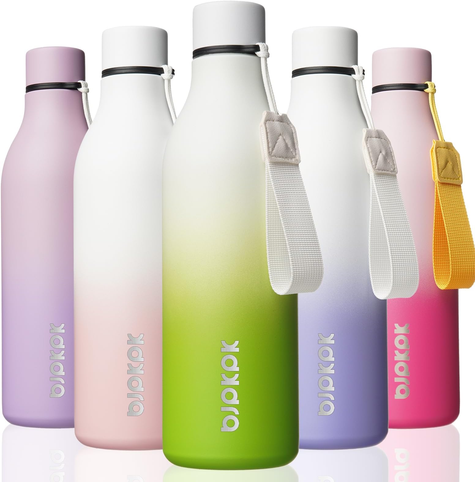 BJPKPK Insulated Water Bottles, 25 oz Stainless Steel Metal Water Bottle with Strap, BPA Free Leak Proof Jugs, Mugs, Flasks, Reusable Thermal Flasks for Sports & Travel, Elegant Green