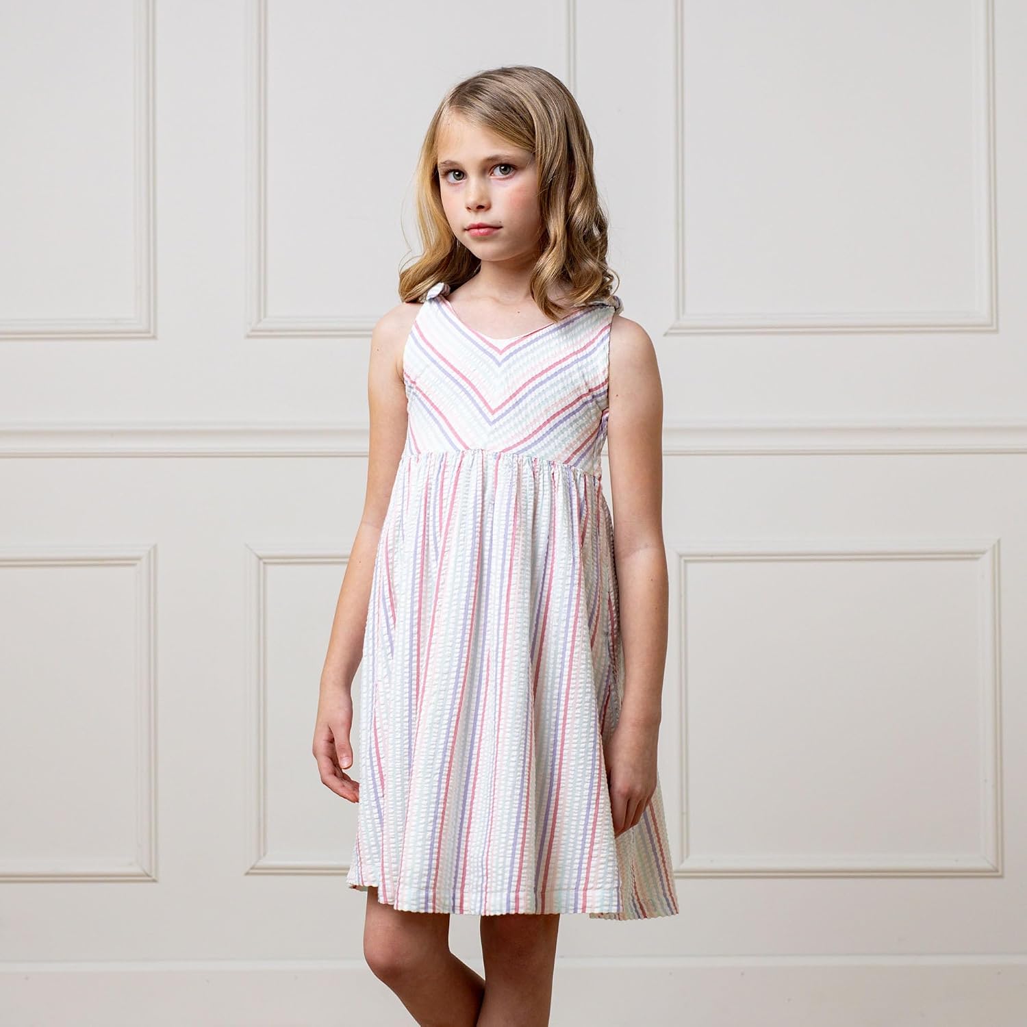 Hope & Henry Girl Swing Dress with Bow Shoulders