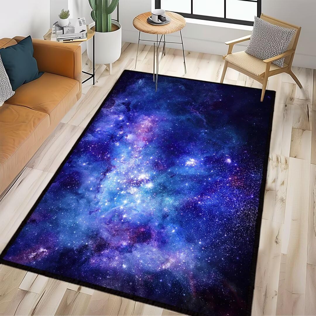 Galaxy Area Rug 5x7 Living Room Rug Blue Purple Throw Rugs Large Area Carpet for Dining Room,Nebula Outer Space,Washable Rugs Bedroom Rug Non-Slip