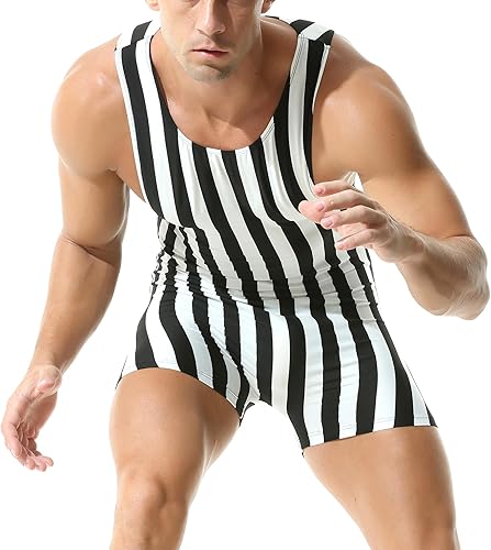 Miniatura 2 de QiaTi Leotardo de una pieza para hombre de lucha libre, deportivo, atlético, uniforme, entrenamiento, leotardo a rayas