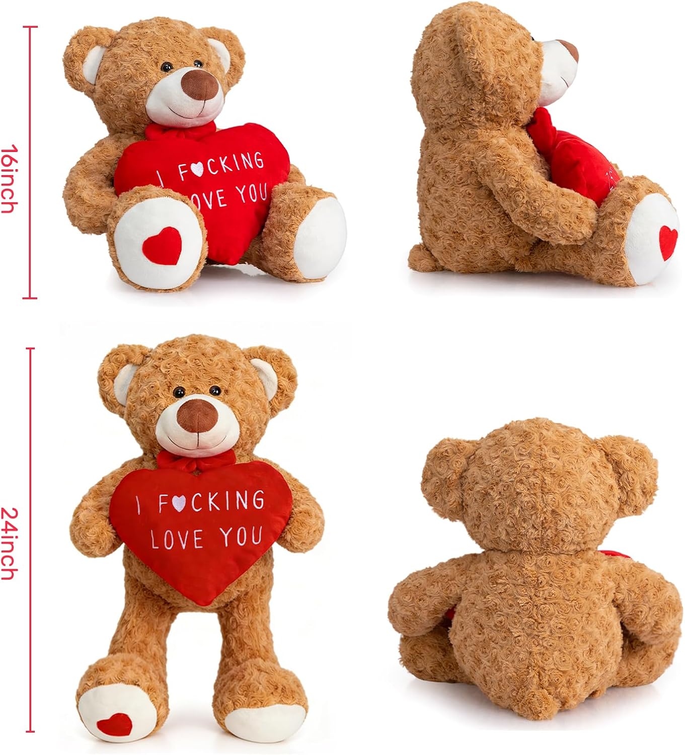 HollyHOME Valentines Teddy Bear Stuffed Animal 24" I Love You Teddy Bear with Red Heart Valentines Gifts for Her Girlfriend Boyfriend Lover Brown