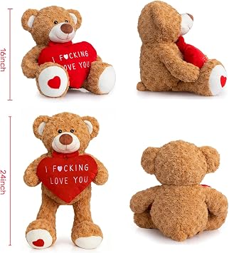 HollyHOME Valentines Teddy Bear Stuffed Animal 24 I Love You Teddy Bear with Red Heart Valentines Gifts for Her Girlfriend Boyfriend Lover Brown