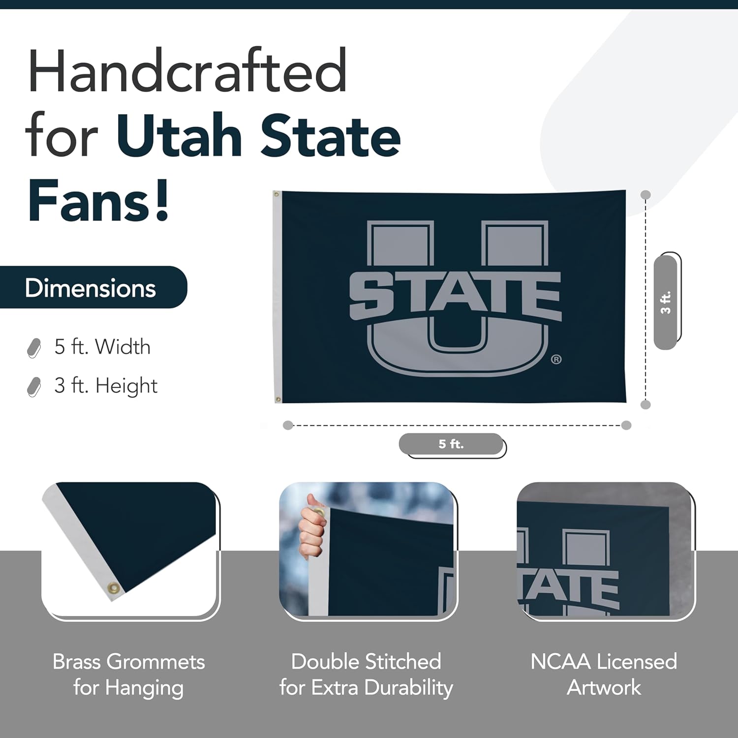 Utah State Aggies College Sports Printed Flag - NCAA Licensed - Nylon - School Banner (Blue, Gray) (3' x 5')