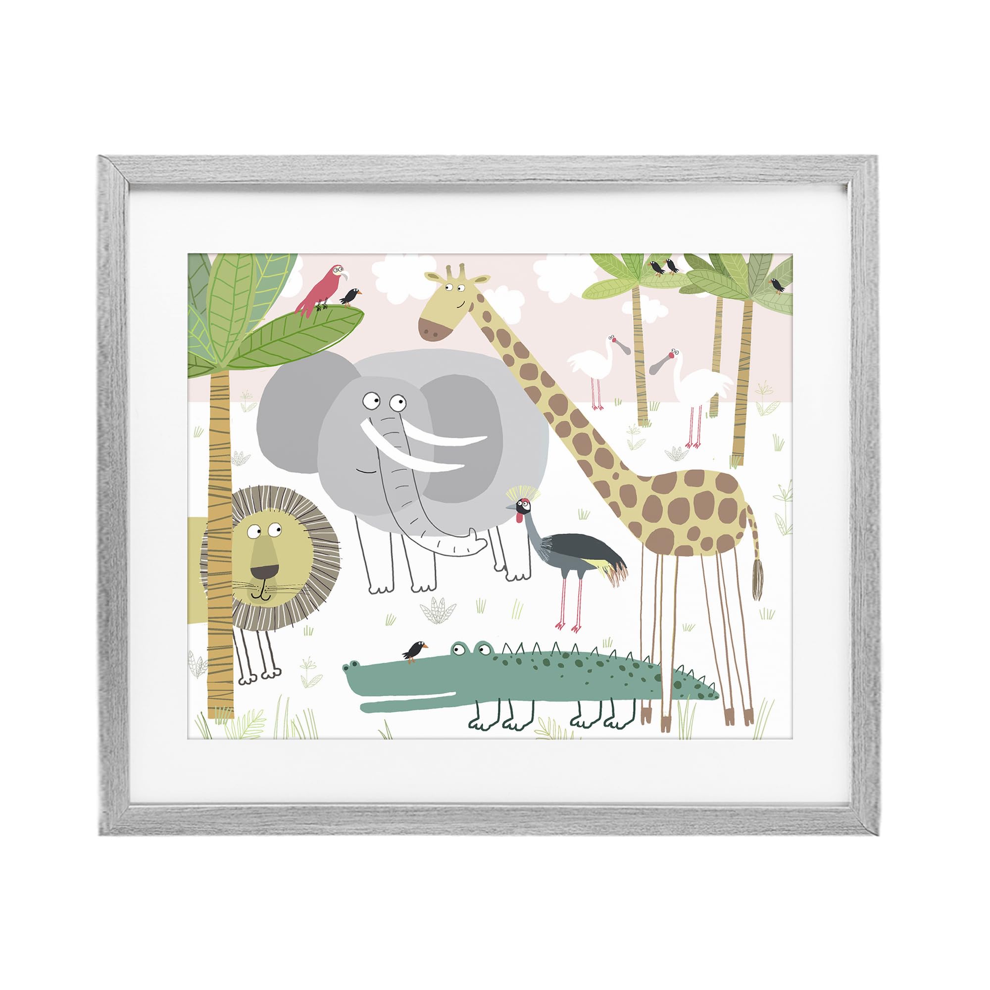 Stupell Industries Farmhouse Gray (Textured) 'Safari Animals Out And About'| Framed Print Under Glass