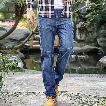 DGKaxiyaHM Men's Carpenter Relaxed Fit Workwear Jeans Multi-Pocket