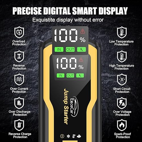 Miniatura 5 de Arrancador de batería de coche de 4000 A para todos los motores de gasolina y diésel de 10.0L, caja de arranque de batería portátil de 12 V con