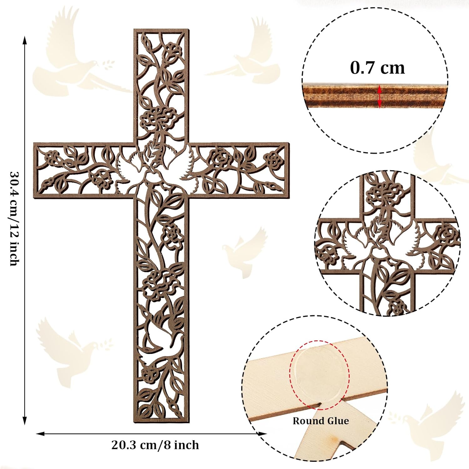 Yookeer Wooden Wall Hanging Cross Flower Pigeon Religious Home Living Room Decor Rustic Wooden Wall Cross Decoration for Home