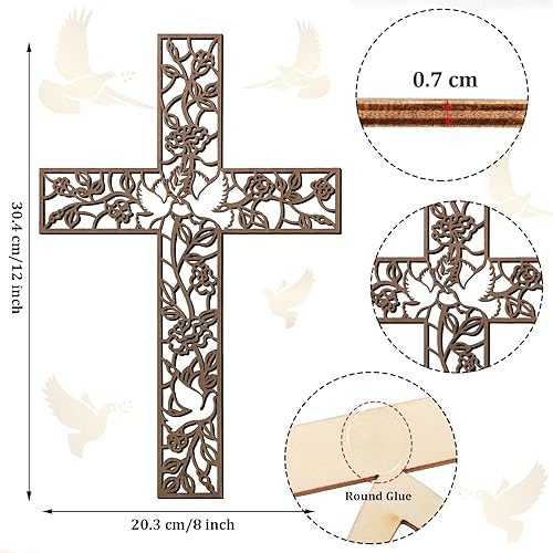 Miniatura 3 de Yookeer Cruz de madera para colgar en la pared, paloma religiosa, decoración de sala de estar, decoración rústica de madera para el hogar