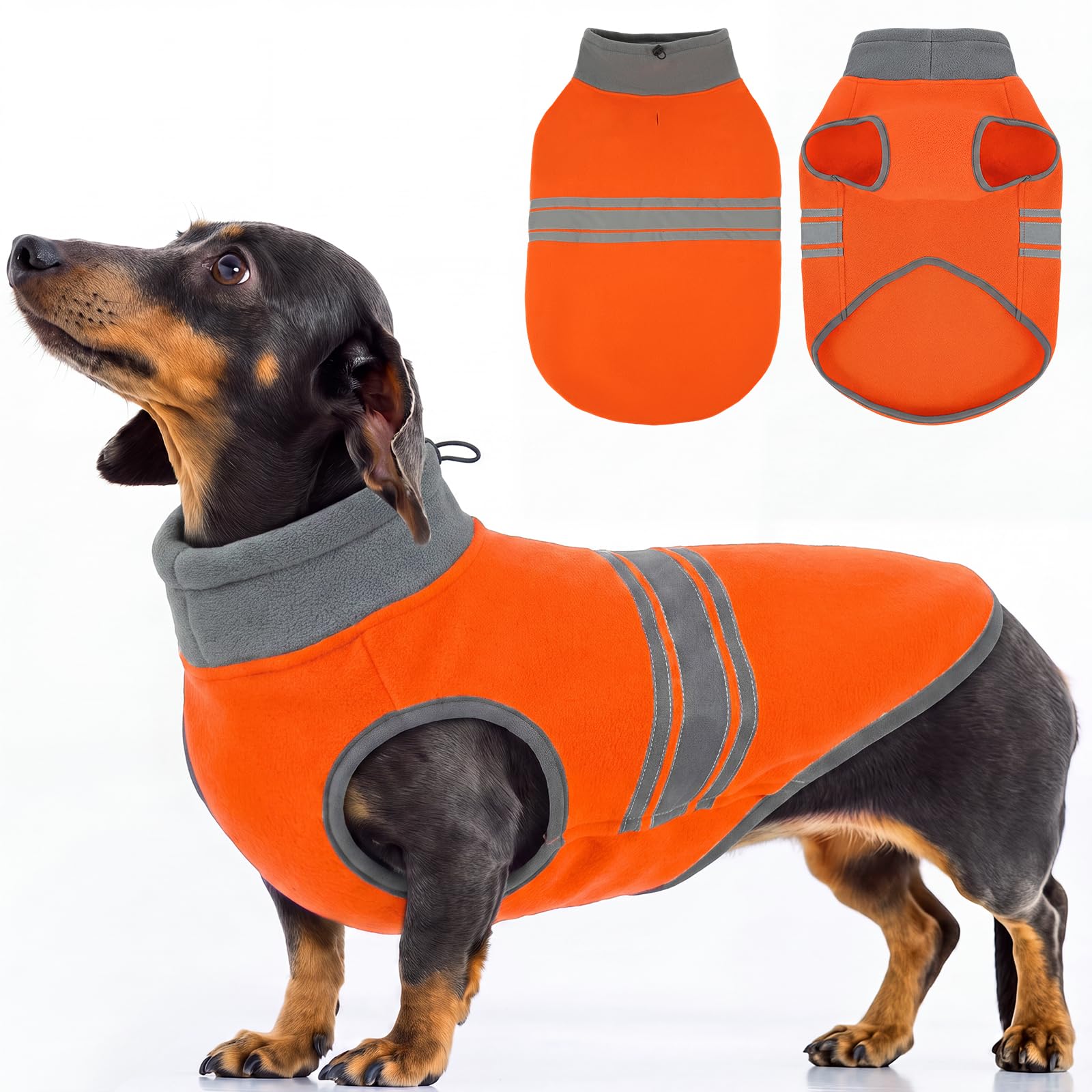 Reflective Dog Fleece Vest, Warm Dog Walking Jacket with Harness Hole