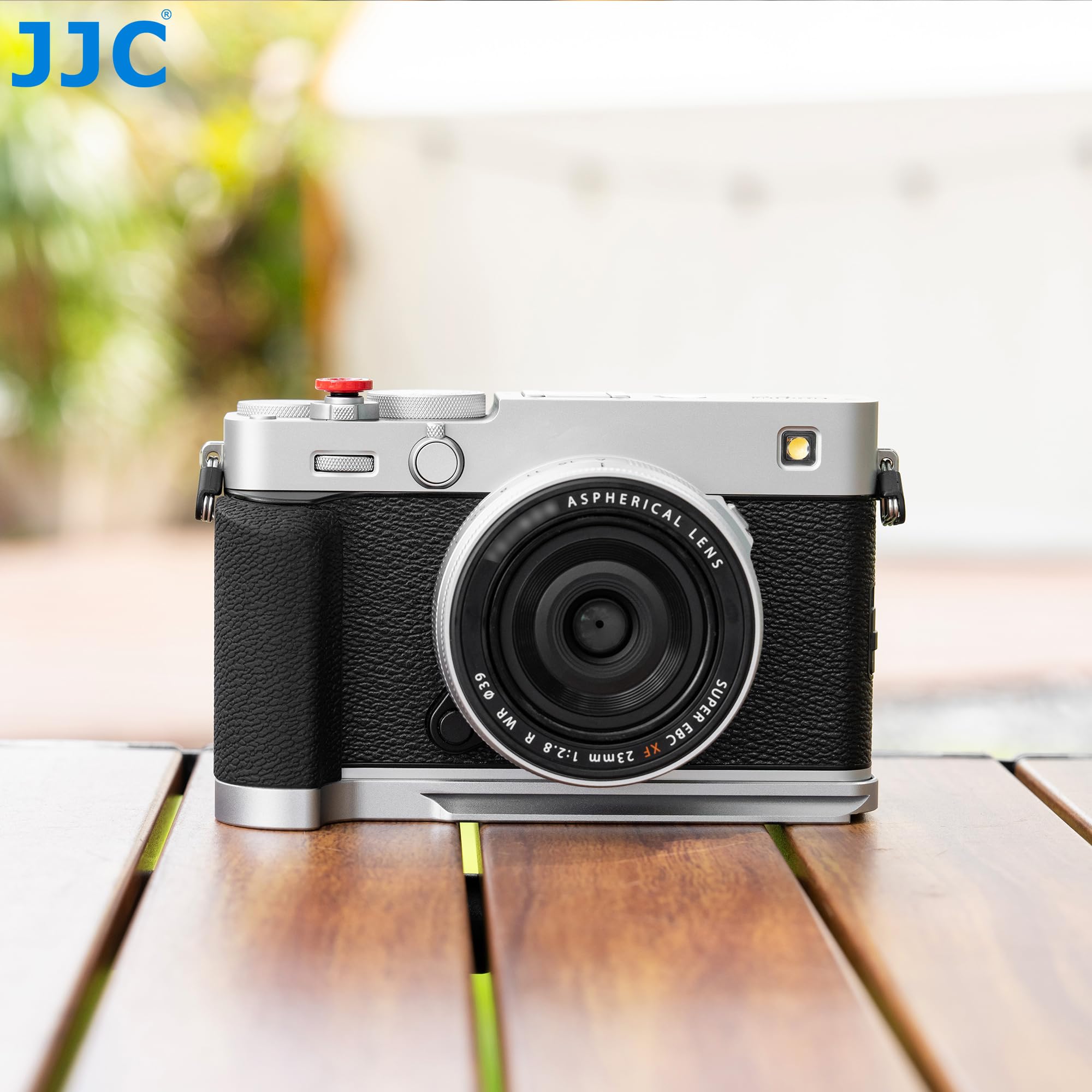 JJC Metalowy uchwyt i przycisk Shutton kompatybilny z Fujifilm X-E5, srebrny