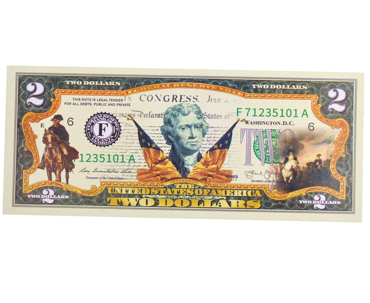 250th Anniversary Collectible $2 Bill | Independence Day 2 Dollar Bill Uncirculated Commemorative Coin Declaration of Independence