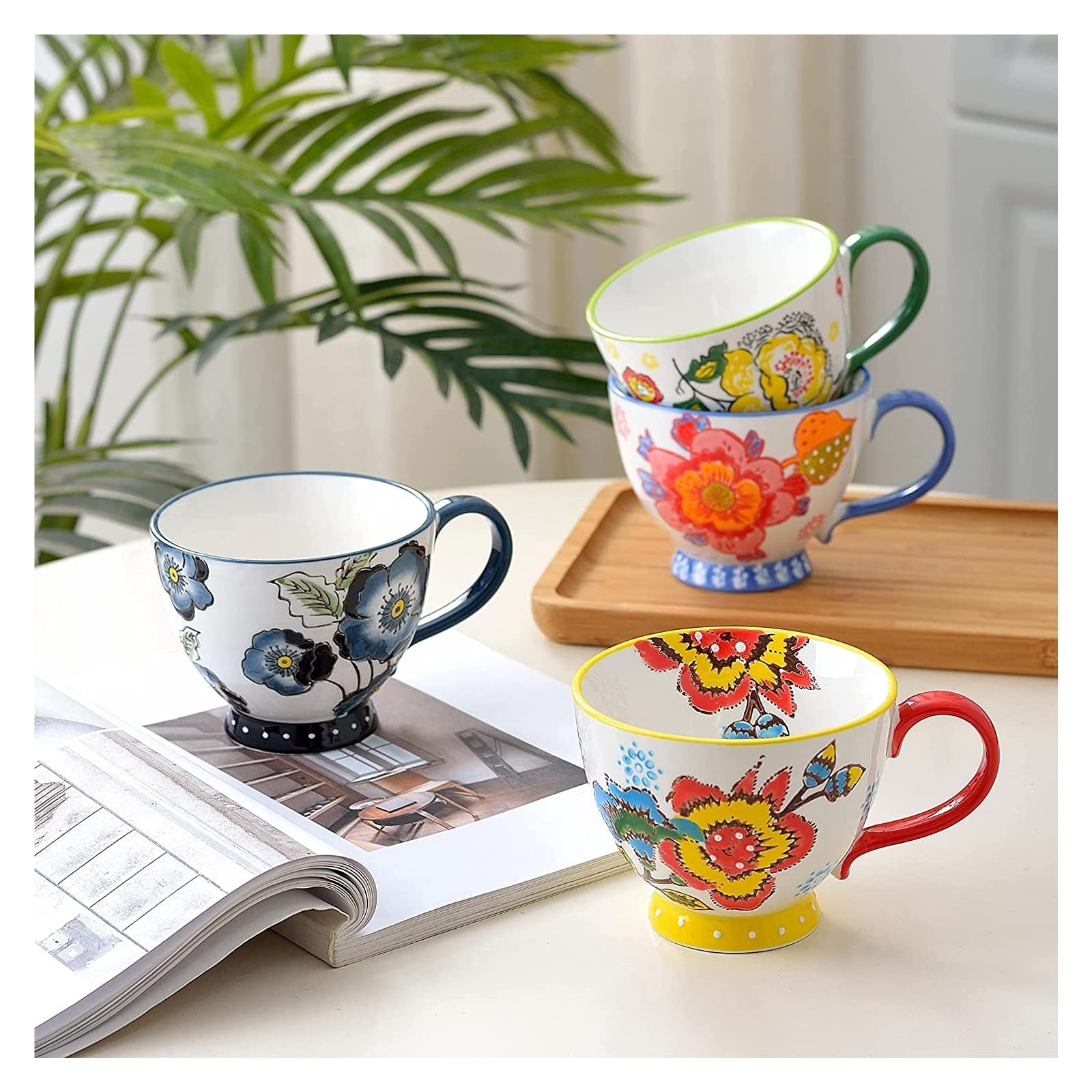 Set 2 Tazzine Caffè Con Piattino Prato Fiorito