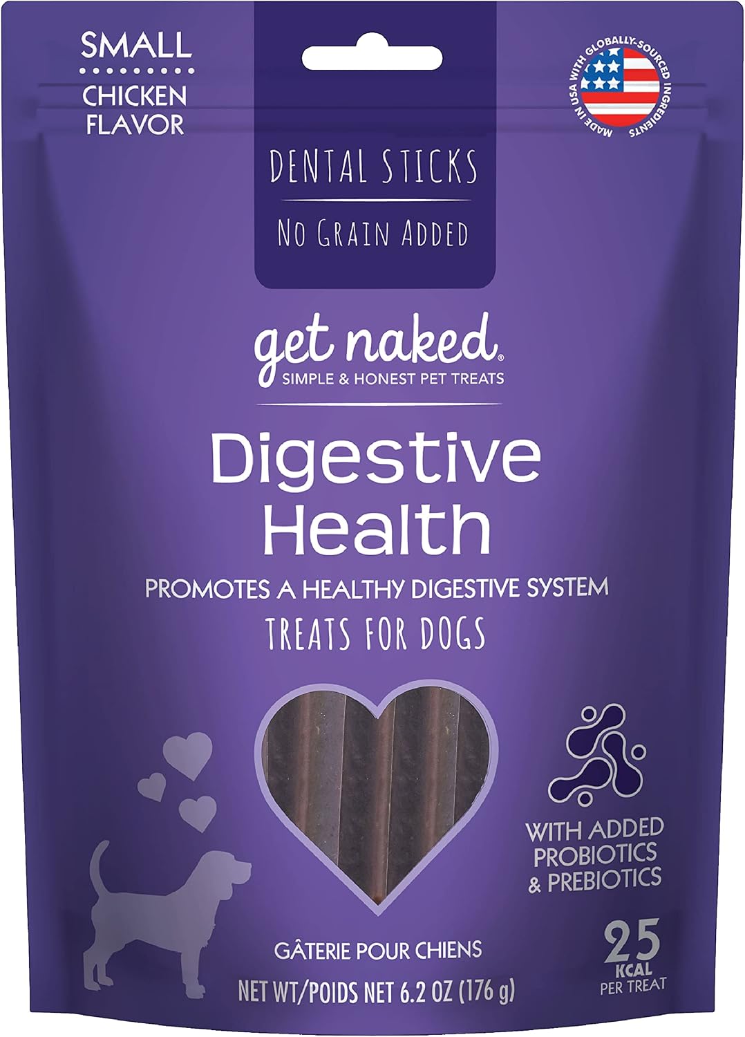 Get Naked Grain Free 1 Pouch 6.2 Oz Digestive Health Dental Chew Sticks, Small