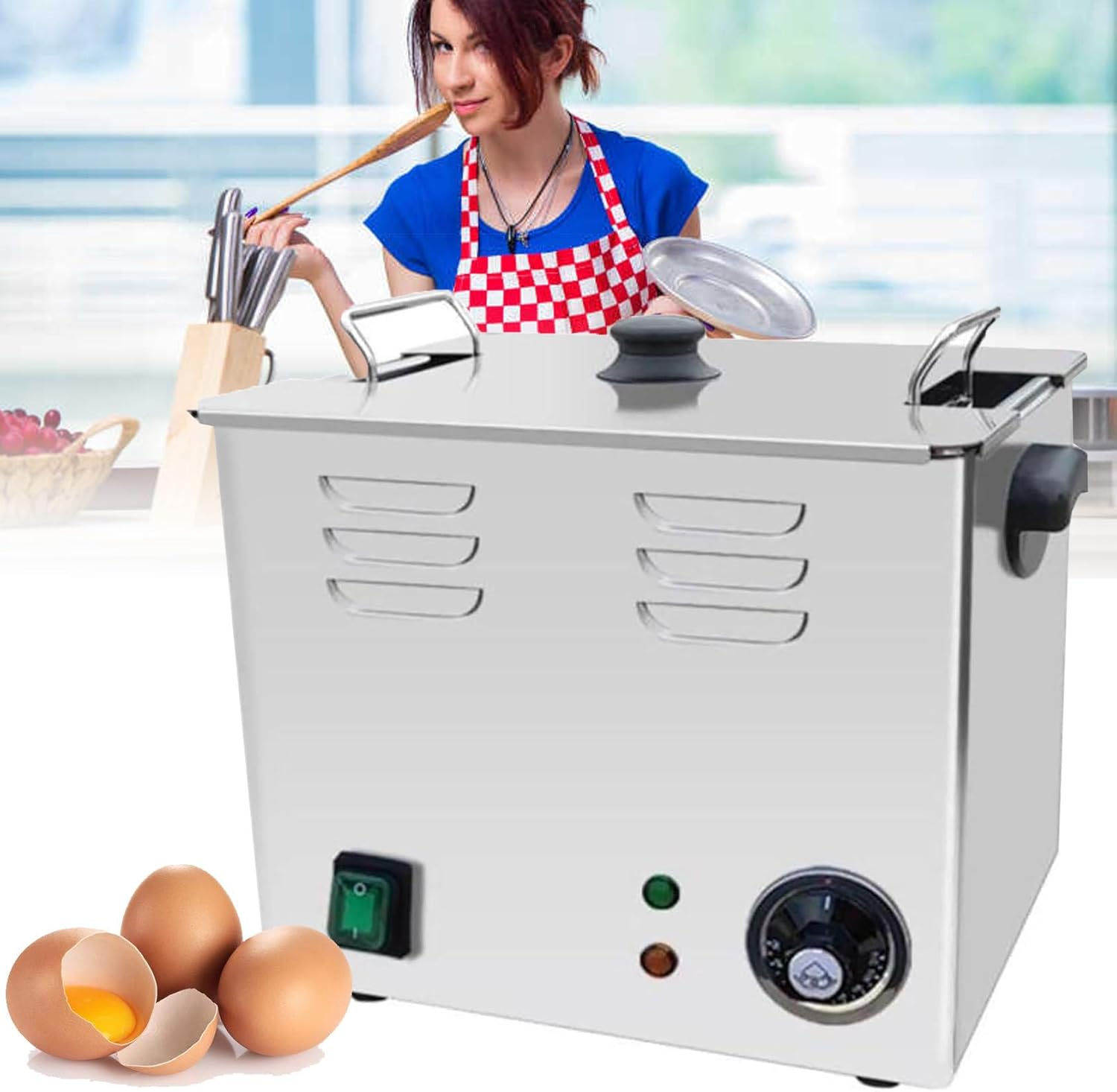 Commercial Egg Boiler Machine, Compact Electric Egg Cooker Boiler, Egg Cooker for Up to 60 Eggs, 2600W, Temperature Control Range: 30~110°C, Electric Stainless Steel Half-Boiled Egg Machine