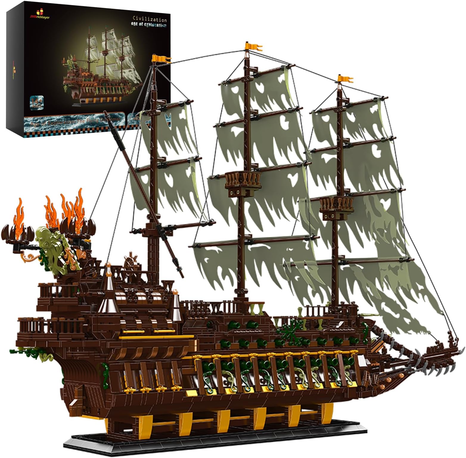 Pirate Ship Model Building Blocks Sets, Large Flying Dutchman Ghost Ship MOC Model Ship Kits, Creative Pirate Ship Model, Gifts for Teens Age 14+ Adults (4364 Pieces, Upgraded Version)