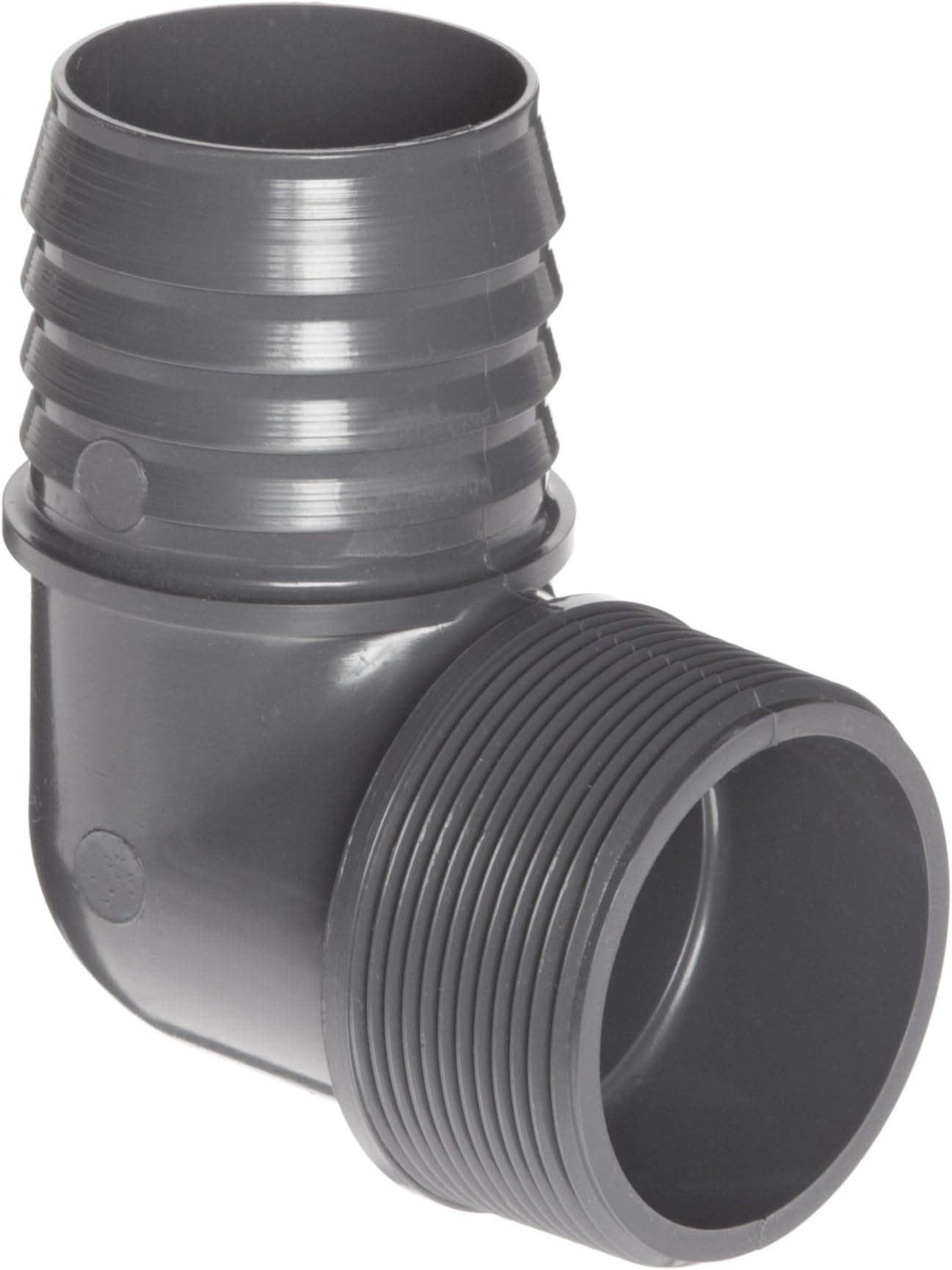 Spears 1413 Series PVC Tube Fitting, 90 Degree Elbow, Schedule 40, Gray, 1" Barbed x NPT Male
